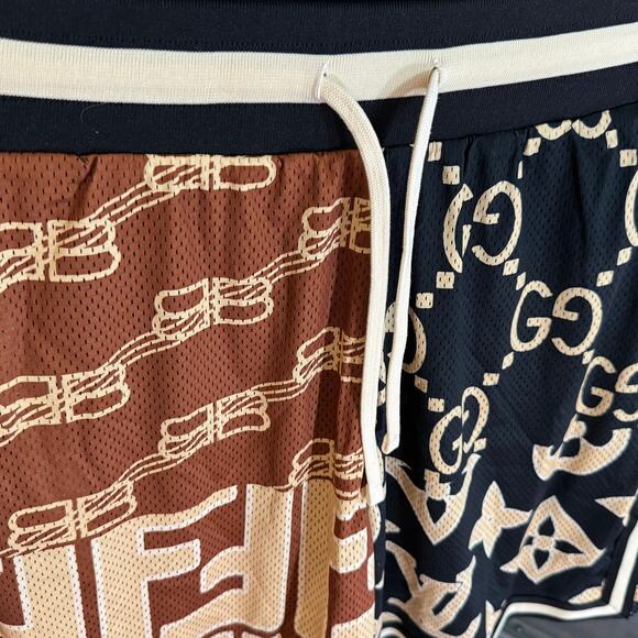 •NWT• SECRET CLUB OVERSIZED MONOGRAM
MESH SHORTS Large Gold/Brown • NEW - Picture 13 of 15
